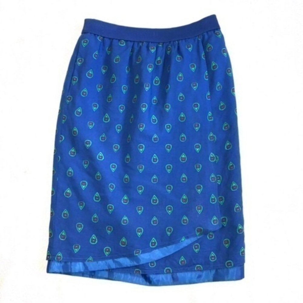 Vintage Liz Claiborne blue paisley print faux wrap pull on skirt 4P